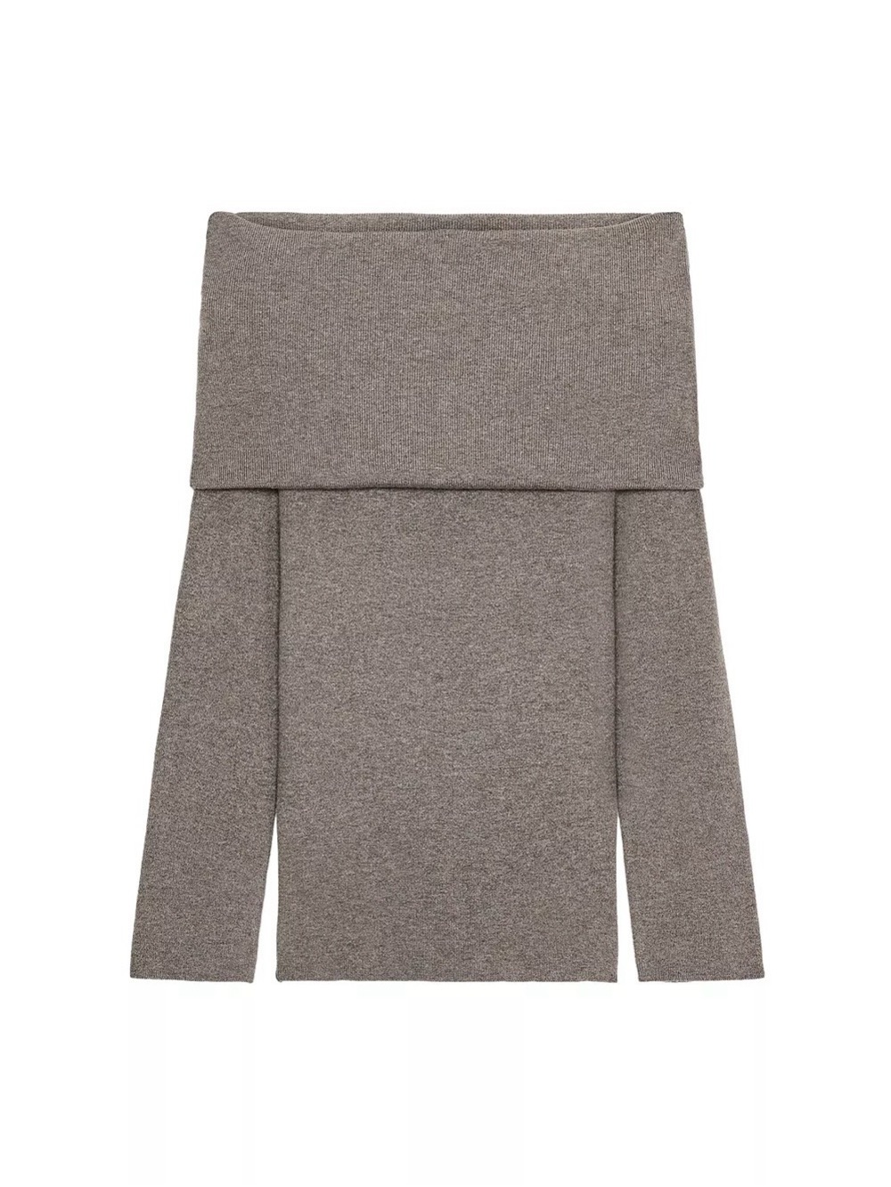 Zara Fold-Over Off-the-Shoulder Sweater in Taupe - NWOT